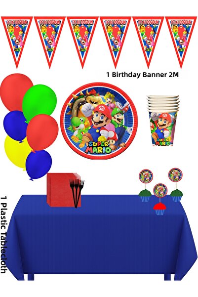 HAPPYLOOPPARTY Super Mario Personality Birthday Party Ornaments Set