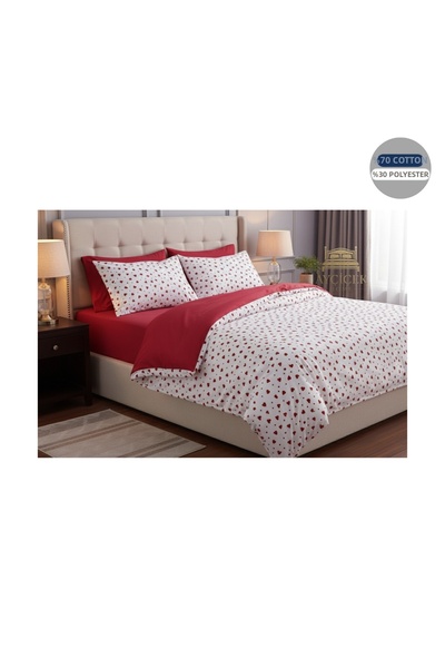 ayçiçek home طقم غطاء لحاف مزدوج وملاءة بدون مطاط ومقاس 180/200 وقلب أحمر من بينترست