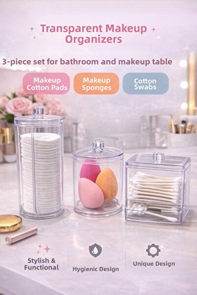 DrBambu 3-компонентен органайзер за грим с капак, държач за памучни тампони, ...