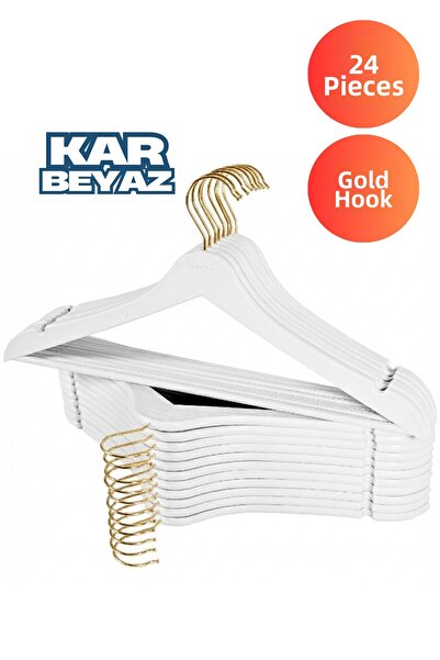 Dorcia Home 24 Pieces White Luxury Hangers with Gold Hooks, Wood Look Plastic a Quality White Hangers