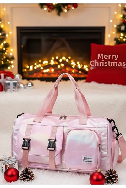 Alaçatı New Year Special - Pink Shiny Fabric & Large Capacity Luggage Bag, Multifunctional - New Year