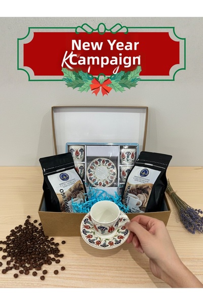 AiroBazar 6-Person Coffee Cup Set + 250 g Espresso & 250 g Filter Coffee |   New Year's Gift Set Boxed