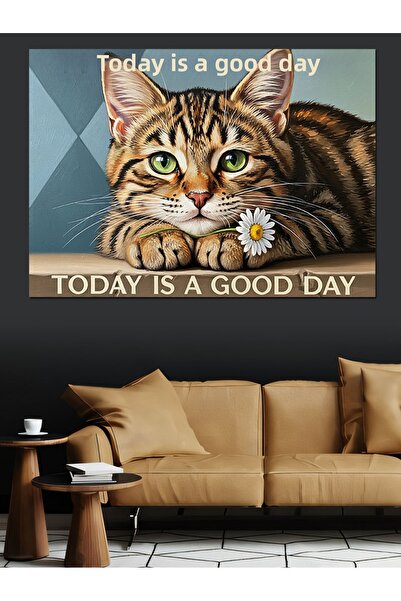 KanvasSepeti Happy Cat Day High Quality Oil Painting Textured Canvas Canvas P...
