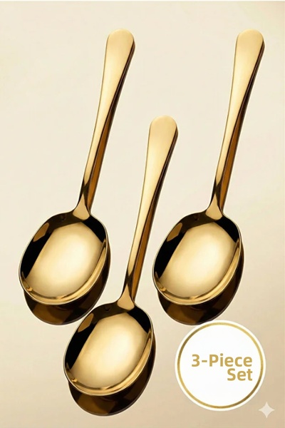 MİMOZA PARK 3 Pieces Stainless Steel Luxury Serving Salad Spoon Spatula |   Steel Food Serving Spoon 21 cm