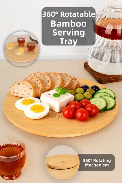 Meleni Home Suport rotativ din bambus de 360 ​​de grade - farfurie de prezentare din bambus pentru pizza, brânză, prăjitură, suport de prezentare pentru prăjituri, 30 cm