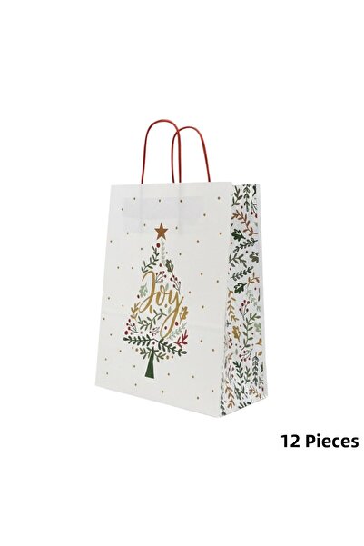roco paper Christmas Pine Patterned Paper Bag, New Year's Red Handle Gift Bag...