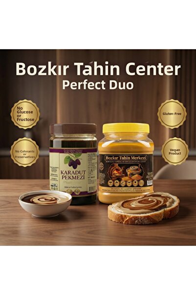 Hakbur Bozkır Yöresel Bozkır Tahin Center Local Golden Sesame Roasted Tahini 930Gr - Karadut Village Honey 950 Gr (Without Additives)