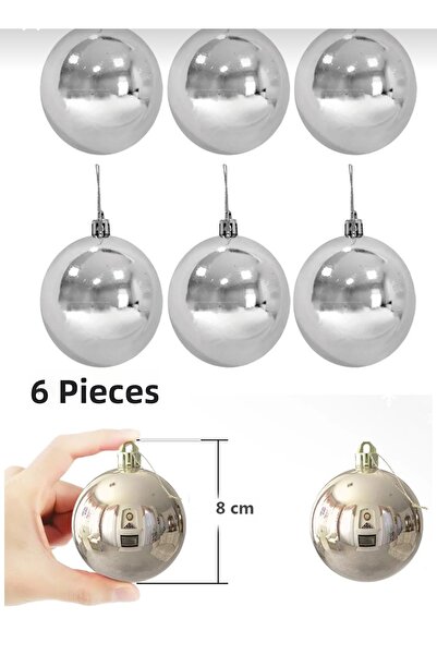Lal 6Pcs 8cm Silver Shiny Large Size Christmas Tree Ornament Balls