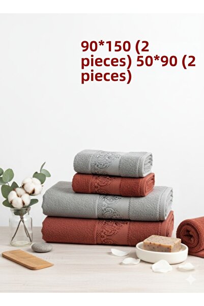 miruza ev tekstil 100% Cotton 4-Piece Towel Set in Bath Size