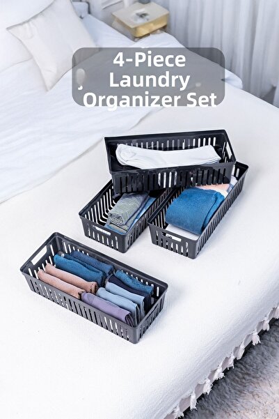 Metsar Home 4-Piece Black Drawer Multi-Purpose Organizer, Organizer, Underwea...