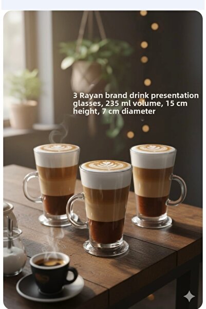 ORTAKÖY CENNETİ 3 Pieces of Medium Quality Rayan Brand Mugs, 235 Cc Volume, 1...