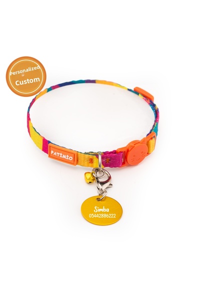 PATİMİO طوق للقطط قابل للتعديل الألوان، مزود بقفل أمان وجرس، مع هدية