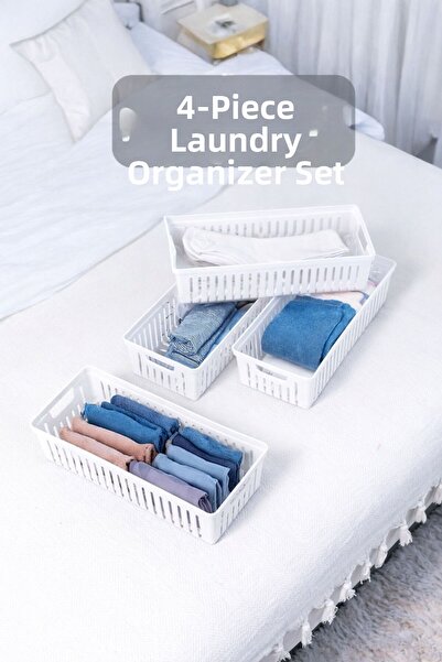 Bambus Home Set de 4 organizatoare albe pentru dulap - Organizator multifuncț...