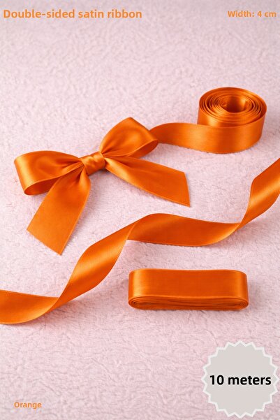 Mortex Orange Satin Ribbon 4 cm 10 Meters - Bohça, Wedding, Engagement, Dowry...