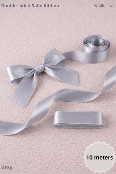 Mortex Gray Satin Ribbon 4 cm 10 Meters - Bohça, Nikah, Nişan, Çeyiz, Hediye,...