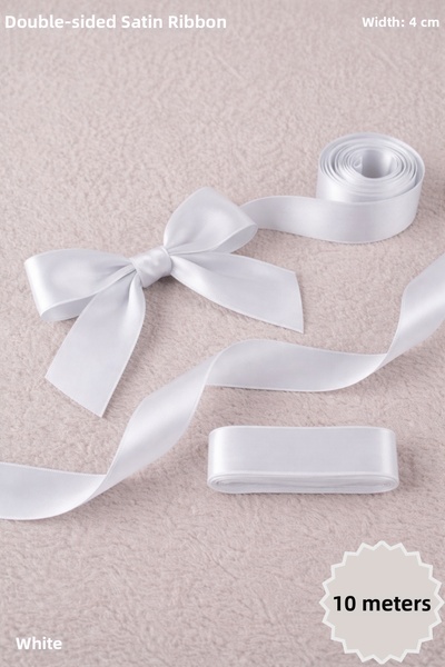 Mortex White Satin Ribbon 4 cm 10m - Bohça, Nikah, Nişan, Çeyiz, Hediye, Süsl...