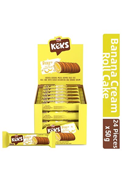 BİFA KEKS Banana Cream and Cocoa Decorated Roll Cake 55 Gr X 24 Pieces