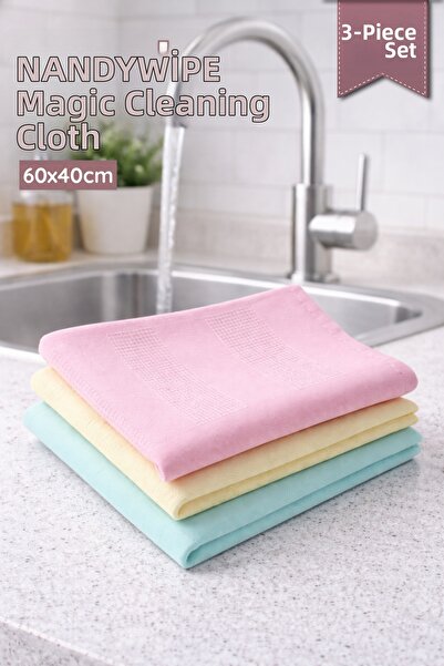 Nandy Home مجموعة من 3 قطع من قماش التنظيف السحري من ناندي وايب - مجموعة قماش التنظيف - باستيل