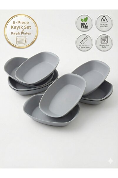 Righton Set of 6 Unbreakable Plastic Kayak Plates - Nursery, Picnic and Household Plates 11.7X17X3.5 cm Gray Plates