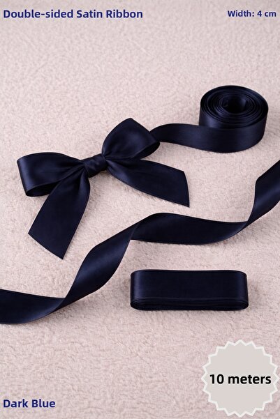 Mortex Navy Blue Satin Ribbon 4 cm 10 Meters - Bohça, Nikah, Nişan, Çeyiz, Hediye, Süsleme, Doğum Günü, Parti