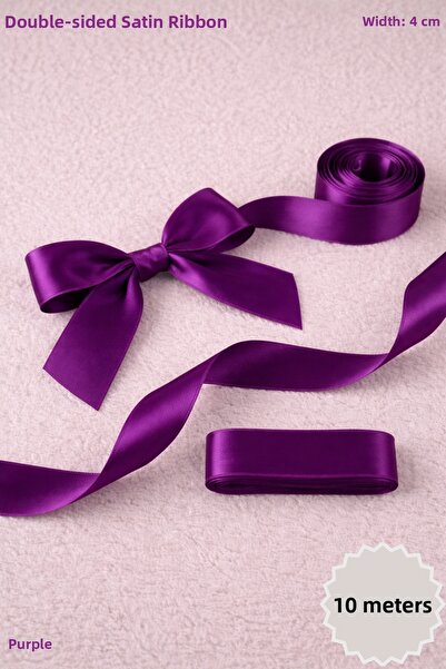 Mortex Purple Satin Ribbon 4 cm 10 Meters - Bohça, Nikah, Nişan, Çeyiz, Hediy...