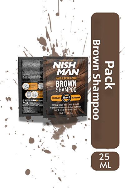 NISHMAN شامبو تلوين الشعر واللحية باللون البني 25 مل سهل الاستخدام ونتائج فعالة