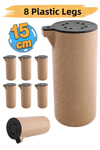 Badem10 (8 bucăți) Plastic Terra Kubik Fag Bej 15 cm Mobilier Canapea Scaun Bază Picior de înălțire Picioare