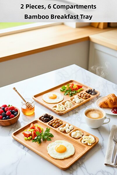 Penthouse 6 Compartment 100% Natural Bamboo Breakfast / Serving Set