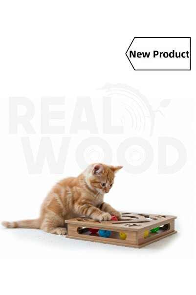 RealWood Wooden Cat Toy - Rattle Ball - Horizontal Model - 30cm X 30cm