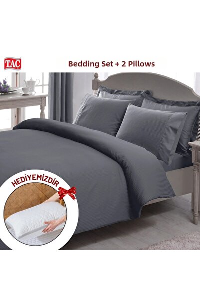 Taç Double Premium Basic Stripe Satin Duvet Cover Set Pillow