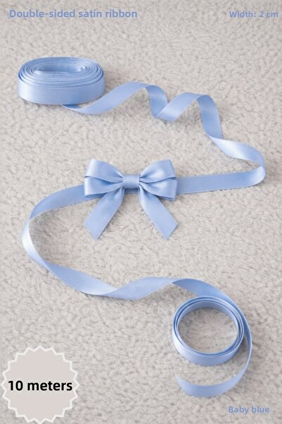 Mortex Baby Blue Satin Ribbon 2 cm 10 Meters - Bohça, Nikah, Nişan, Çeyiz, Hediye, Süsleme, Doğum Günü, Parti
