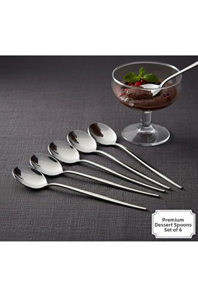 TARIK HOME Silver Color Set of 6 Luxury Dessert Spoons