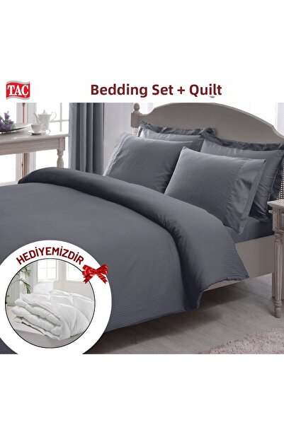 Taç Double Premium Basic Stripe Satin Duvet Cover Set Comforter