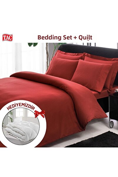 Taç Double Premium Basic Stripe Satin Duvet Cover Set Comforter