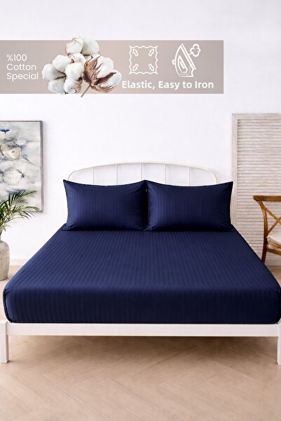 MOON SECRET 100% Cotton Striped Fitted Sheet Set