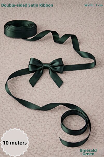Mortex Emerald Green Satin Ribbon 2 cm 10m - Bohça, Nikah, Nişan, Çeyiz, Hediye, Süsleme, Doğum Günü, Parti