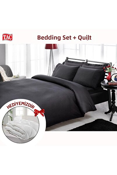 Taç Double Premium Basic Stripe Satin Duvet Cover Set Comforter