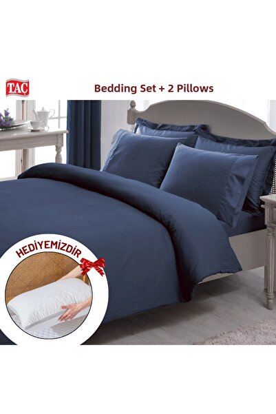 Taç Double Premium Basic Stripe Satin Duvet Cover Set Pillow