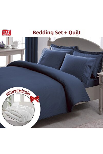 Taç Double Premium Basic Stripe Satin Duvet Cover Set Comforter
