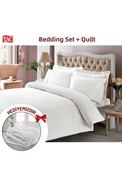 Taç Double Premium Basic Stripe Satin Duvet Cover Set Comforter