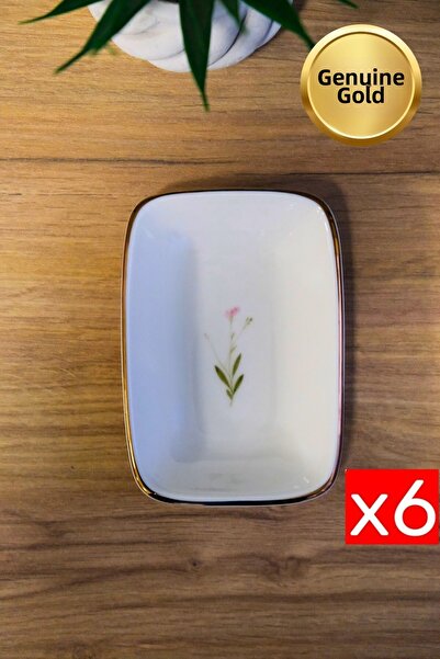 tabakevi طبق مستطيل من البورسلين مطلي بالذهب من تاباك إيفي، مقاس 10×7×2 سم، عبوة من 6 قطع