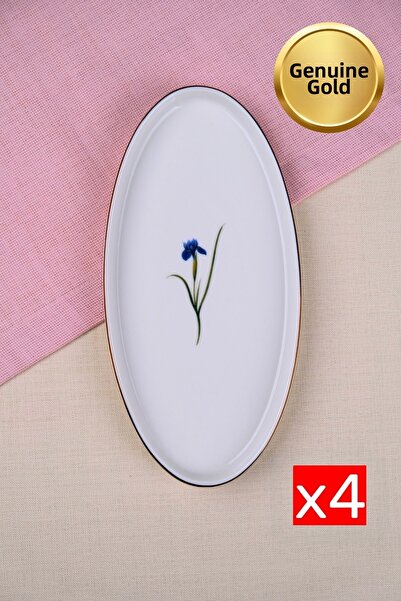 tabakevi Tabak Evi Porcelain Natura Iris Gold Gilded Boat with Upright Cheeks 26X13X2Cm Set of 4