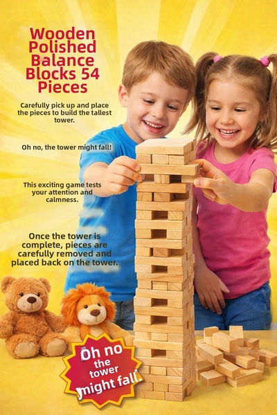 My Reality Fashion مكعبات توازن خشبية مصقولة 54 قطعة - لعبة تعليمية وممتعة لل...