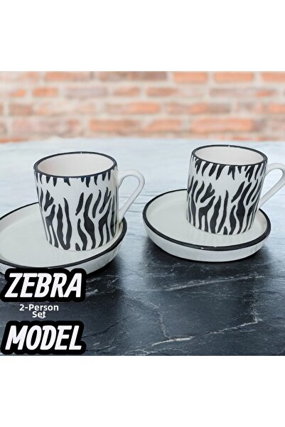 Ganita home Zebra Patterned Coffee Cup - 2 Persons, 4 Pieces, 100 Cc Double Size