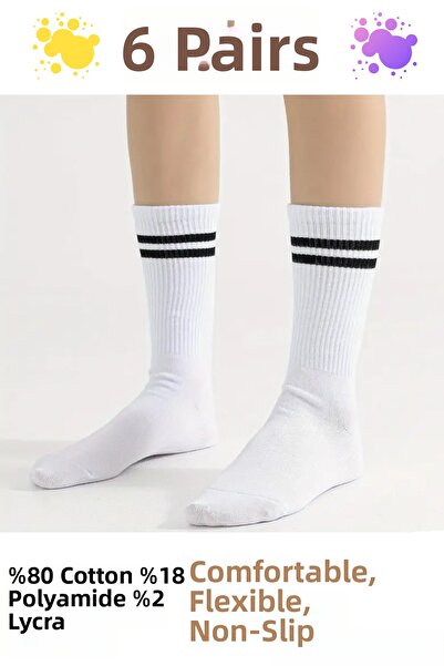 İbrahim Berk 6 párů dlouhých pánských sportovních ponožek bílé černé pruhovan...