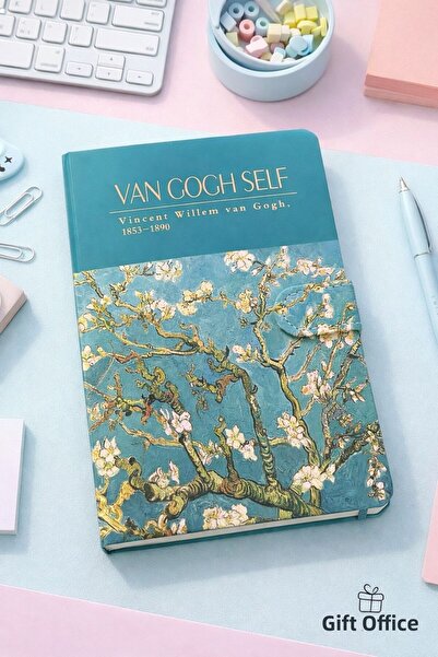 hediyeofisi Van Gogh Self Leather Cover Notebook - with Magnetic Lock, Lined Notepad, Special Design Agenda