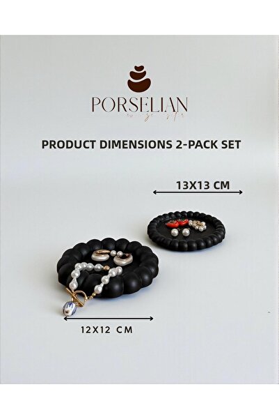 Porselian Set of 2 Decorative Balloon Bubble Black Jewelry Plate and Presentation Bowl Modern Ring Holder Object