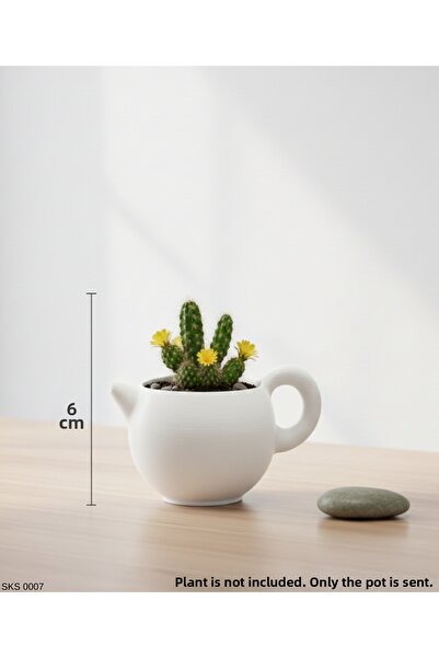 EGATOPTAN White Teapot Shaped Mini Decorative Flower Pot 6 cm Tabletop Office...