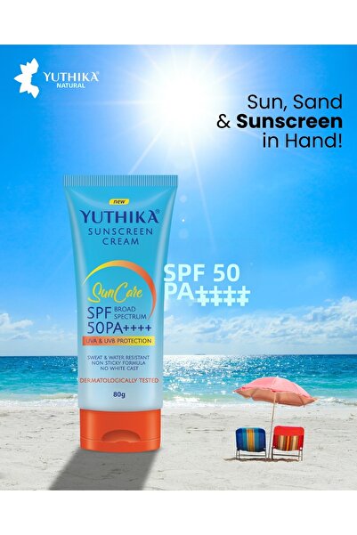 Yuthika كريم الشمس للعناية بالبشرة SPF 50 PA++++ 80 جرام مقاوم للعرق والماء