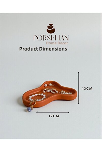 Porselian Decorative Zigzag Shaped Orange Jewelry Plate and Presentation Bowl 19X13 cm Modern Wavy Decor